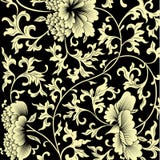 Teste padrão no fundo preto com flores chinesas ilustração stock Teste padrão no fundo preto com flores chinesas ilustração stock