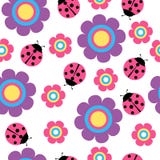 Teste padrão sem emenda bonito do vetor da flor e do joaninha ilustração royalty free Teste padrão sem emenda bonito do vetor da flor e do joaninha ilustração royalty free