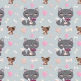 Teste padrão sem emenda com gatos e cães ilustração do vetor Teste padrão sem emenda com gatos e cães ilustração do vetor