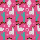 Teste padrão sem emenda com lama, alpaca, cacto e elementos do projeto no fundo cor-de-rosa Ilustra??o desenhada m?o do vetor Ámé ilustração royalty free Teste padrão sem emenda com lama, alpaca, cacto e elementos do projeto no fundo cor-de-rosa Ilustra??o desenhada m?o do vetor Ámé ilustração royalty free