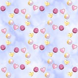 Teste padrão sem emenda com os botões pasteis da aquarela colorida ilustração stock Teste padrão sem emenda com os botões pasteis da aquarela colorida ilustração stock