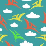 Teste padrão sem emenda com os pterodátilos que voam no céu Cópia para a tela ou o empacotamento ou o outro Teste padr?o do vetor ilustração stock Teste padrão sem emenda com os pterodátilos que voam no céu Cópia para a tela ou o empacotamento ou o outro Teste padr?o do vetor ilustração stock