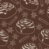 Teste padrão sem emenda com rolos de canela com geada e especiaria ilustração do vetor Teste padrão sem emenda com rolos de canela com geada e especiaria ilustração do vetor