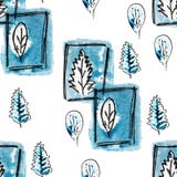 Teste padrão sem emenda com árvore dos azuis marinhos, folha no inverno Entregue o preto a mão livre tirado, a ilustração azul e ilustração do vetor Teste padrão sem emenda com árvore dos azuis marinhos, folha no inverno Entregue o preto a mão livre tirado, a ilustração azul e ilustração do vetor