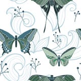 Teste padrão sem emenda da borboleta com redemoinhos ilustração do vetor Teste padrão sem emenda da borboleta com redemoinhos ilustração do vetor