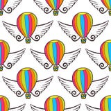 Teste padrão sem emenda do balão do vetor com asas Papel de envolvimento ou decoração brilhante do projeto das crianças ilustração stock Teste padrão sem emenda do balão do vetor com asas Papel de envolvimento ou decoração brilhante do projeto das crianças ilustração stock