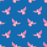 Teste padrão sem emenda do pombo cor-de-rosa O pássaro cor-de-rosa está voando em vagabundos do céu azul Foto de Stock Teste padrão sem emenda do pombo cor-de-rosa O pássaro cor-de-rosa está voando em vagabundos do céu azul Foto de Stock