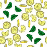 Teste padrão sem emenda do vetor do limão e da hortelã ilustração stock Teste padrão sem emenda do vetor do limão e da hortelã ilustração stock