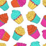 Teste padrão sem emenda dos queques coloridos isolado no fundo transparente ilustração royalty free Teste padrão sem emenda dos queques coloridos isolado no fundo transparente ilustração royalty free