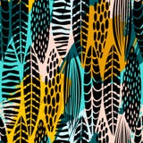 Teste padrão sem emenda tribal com folhas abstratas Textura da tração da mão ilustração stock Teste padrão sem emenda tribal com folhas abstratas Textura da tração da mão ilustração stock