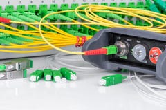 Testing Fiber Network, Optic Power Meter And Optical Equipment Royalty Free Stock Images