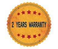 Testo 2-YEARS-WARRANTY, sul bollo giallo d'annata dell'autoadesivo royalty illustrazione gratis Testo 2-YEARS-WARRANTY, sul bollo giallo d'annata dell'autoadesivo royalty illustrazione gratis