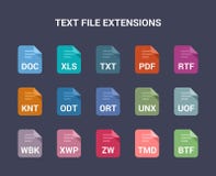 Text File Extensions. Flat Colored Vector Icons Stock Vector - Illustration of badge, documents: 94298627
