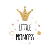 Text Little Princess with gold glottering crown pink stars heart decor Vector print vector illustration Text Little Princess with gold glottering crown pink stars heart decor Vector print vector illustration