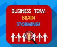 Text sign showing Business Team Brain Storming. Conceptual photo Team work corporate group working meeting Magnifying Glass Over vector illustration Text sign showing Business Team Brain Storming. Conceptual photo Team work corporate group working meeting Magnifying Glass Over vector illustration