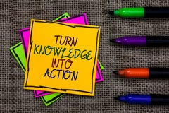 Text sign showing Turn Knowledge Into Action. Conceptual photo Apply what you have learned Leadership strategies Written on some c royalty free stock photos Text sign showing Turn Knowledge Into Action. Conceptual photo Apply what you have learned Leadership strategies Written on some c royalty free stock photos