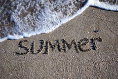 Text Summer Outline On The Wet Sand Stock Image