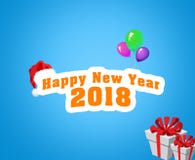 Texto de la Feliz Año Nuevo 2018 con los globos y el regalo libre illustration Texto de la Feliz Año Nuevo 2018 con los globos y el regalo libre illustration