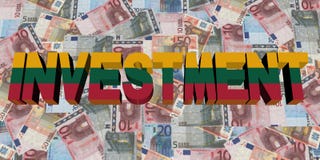 Texto de la inversión con la bandera de Lituania en el ejemplo de los euros stock de ilustración Texto de la inversión con la bandera de Lituania en el ejemplo de los euros stock de ilustración