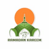 Texto de Ramadan Kareem com fundo da mesquita, conceito da etiqueta ilustração do vetor Texto de Ramadan Kareem com fundo da mesquita, conceito da etiqueta ilustração do vetor