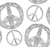 Textura inconsútil con un símbolo de paz blanco y negro y un modelo del boho en un fondo blanco libre illustration Textura inconsútil con un símbolo de paz blanco y negro y un modelo del boho en un fondo blanco libre illustration