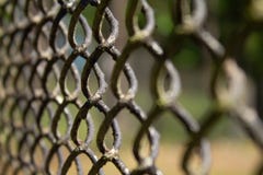 Metal mesh fence on green grass background close-up royalty free stock photos Metal mesh fence on green grass background close-up royalty free stock photos