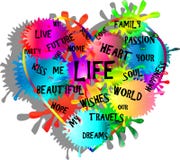 Heart made from paint slashes with important life words stock illustration Heart made from paint slashes with important life words stock illustration