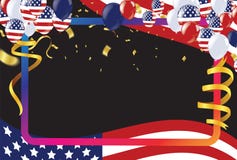 4th av den juli USA självständighetsdagen, vektormallen med amerikanska flaggan och kulöra ballonger på blå glänsande stjärnklar royaltyfri illustrationer 4th av den juli USA självständighetsdagen, vektormallen med amerikanska flaggan och kulöra ballonger på blå glänsande stjärnklar royaltyfri illustrationer