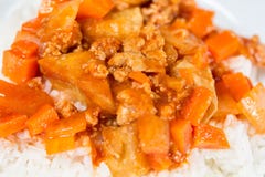 Chicken curry Thai food on white rice in plate stock images Chicken curry Thai food on white rice in plate stock images