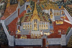 Thai Mural Painting On The Wall, Wat Phra Kaew Stock Image