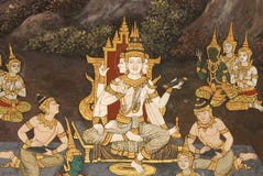 Thai Mural Painting On The Wall, Wat Phra Kaew Stock Photo Thai Mural Painting On The Wall, Wat Phra Kaew Stock Photo