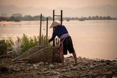Thai people is fisherman in Mekong river Thailand - Laos Is lif royalty free stock images Thai people is fisherman in Mekong river Thailand - Laos Is lif royalty free stock images
