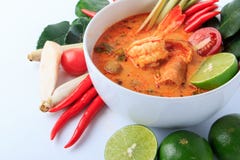 Thai Prawn Soup with Lemongrass (Tom Yum Goong) on White Background. stock images Thai Prawn Soup with Lemongrass (Tom Yum Goong) on White Background. stock images