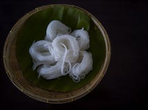 Thai Rice Vermicelli on banana leaf in basket. stock photography Thai Rice Vermicelli on banana leaf in basket. stock photography