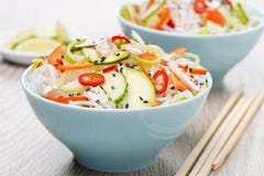 Thai Salad With Vegetables, Rice Noodles, Chicken And Sesame Royalty Free Stock Image Thai Salad With Vegetables, Rice Noodles, Chicken And Sesame Royalty Free Stock Image