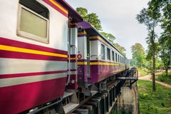 Thai train on the historical bridge over the river Kwai Royalty Free Stock Photo Thai train on the historical bridge over the river Kwai Royalty Free Stock Photo
