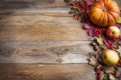 Thanksgiving or fall greeting with orange pumpkins, berries and stock photography Thanksgiving or fall greeting with orange pumpkins, berries and stock photography