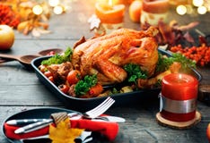 Thanksgiving dinner. Served table with roasted turkey stock images Thanksgiving dinner. Served table with roasted turkey stock images