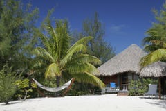 Thatched Roof Hut And Hammock Royalty Free Stock Images