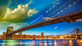 The Brooklyn Bridge Park, New York. Manhattan Skyline At Summer Stock Photo The Brooklyn Bridge Park, New York. Manhattan Skyline At Summer Stock Photo