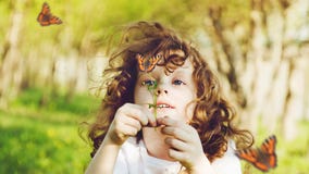 The Child Explores The Nature. Royalty Free Stock Photo