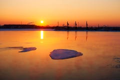 The Floating Ice On The Lake Sunrise Royalty Free Stock Photo