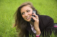 The Girl Speaks By Phone Royalty Free Stock Images