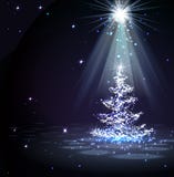 The Magic Christmas Tree In Spotlight Royalty Free Stock Photos