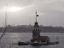 The Maiden S Tower And Historic Peninsula-Black And White With Red. Stock Image