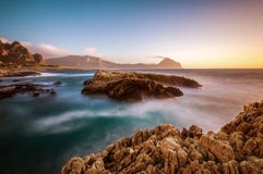 The Sicilian Coast At Sunset Stock Photo