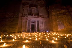 The Treasury At Petra Jordan Lit At Night Stock Image