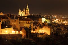 The View To Prague With Gothic Castle In The Night Royalty Free Stock Images