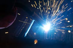The Welding Spark Light In Close-up Scene Royalty Free Stock Photos