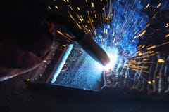 The Welding Spark Light In Close-up Scene Royalty Free Stock Images